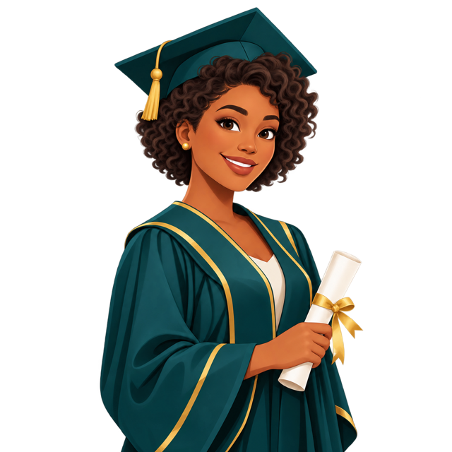 Formanda com diploma nas cores da VOE